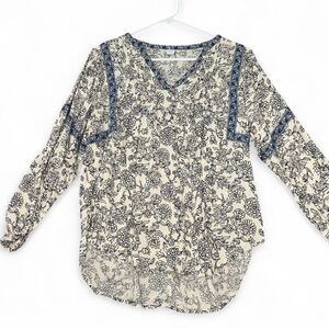 Old Navy Blue and Cream Floral Blouse